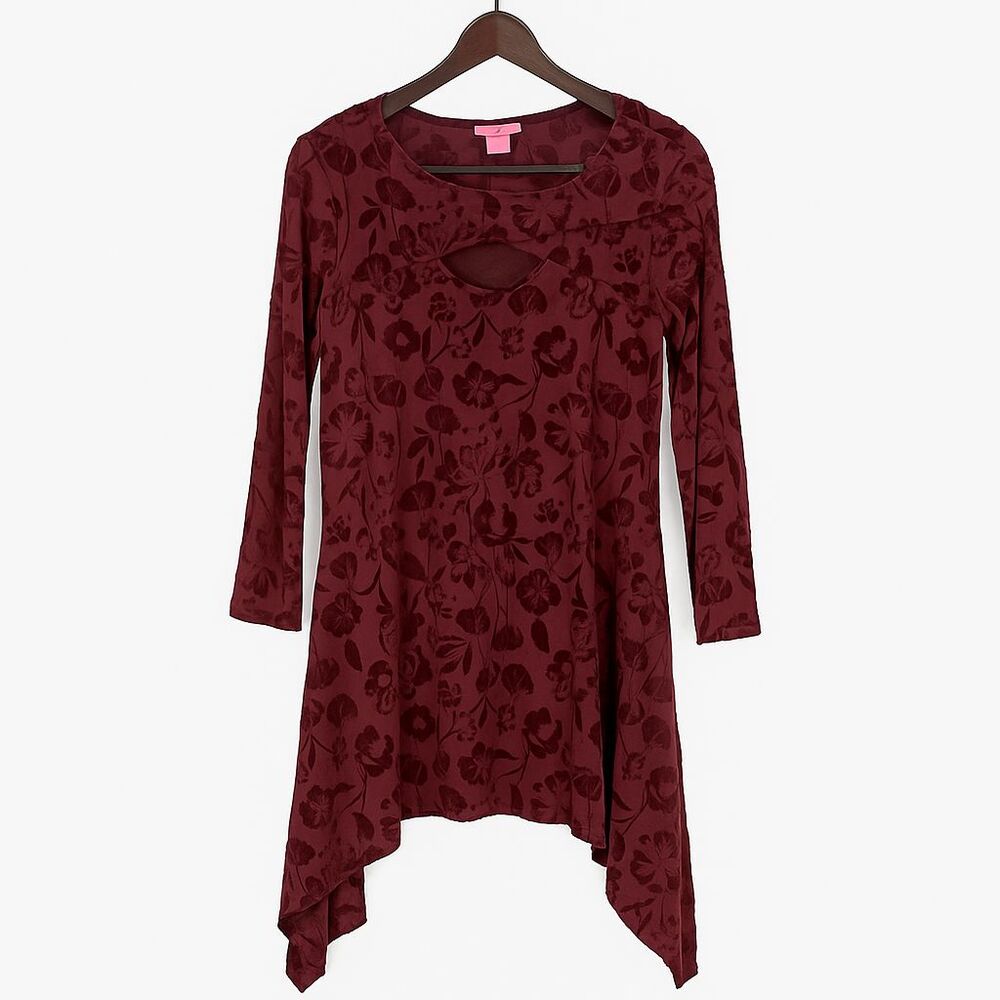 Sunny Leigh Velvet Tunic‎ Womens Size M Burgundy Burnout Velvet Whimsigoth Goth